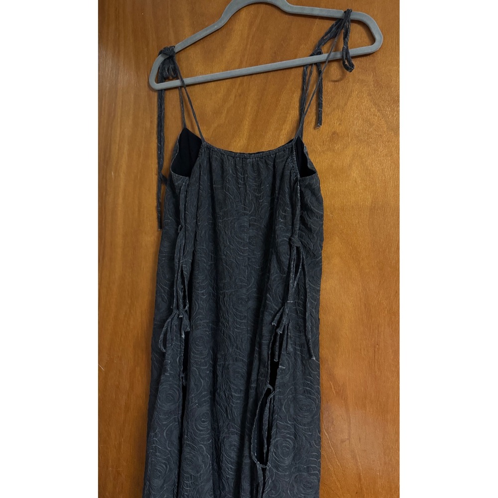 Lisa Says Gah Mar Tie Midi Dress Black Rose Jacquard Side Tie Spaghetti Strap S - Picture 8 of 10
